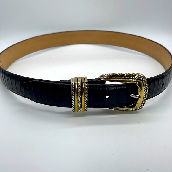 Brighton Leather Belt Sz M/L 32 brown Gold & Silver Buckle EUC - Picture 2 of 7